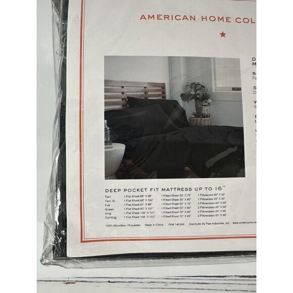 American Home Coll Single Black Flat Top Sheet Microfiber 108” X 101” Fabric - Picture 4 of 7